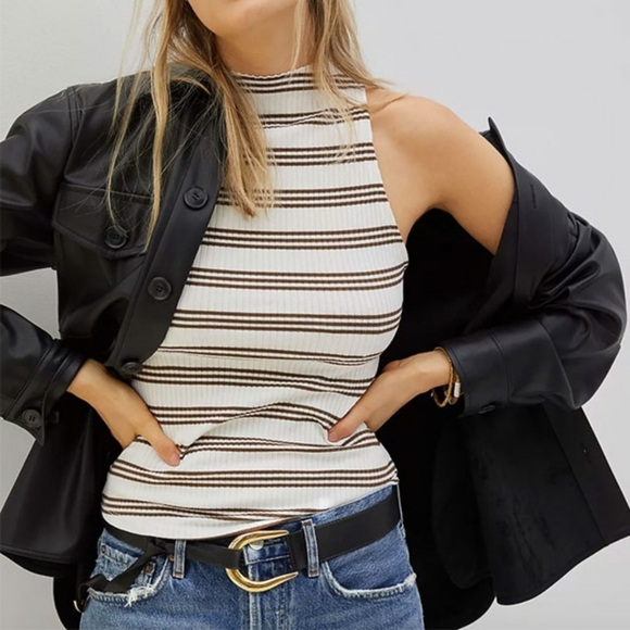 Anthropologie Maeve Mock Neck Tank, Color White/Tan Size XS - Picture 1 of 16